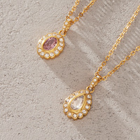 Kalung Liontin Batu Oval Vintage SongYi untuk Wanita, Rantai Tautan Mungil Berhiaskan Kristal Berkilau, Perhiasan Fashion