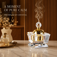 Brûleur d'encens en cristal K9 géométrique à plusieurs niveaux avec couvercle en forme de lune dorée, centre de table zen pour aromathérapie, décoration moderne pour la maison, religieux