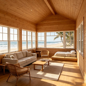 Cabane de <span class=keywords><strong>plage</strong></span> préfabriquée en pin massif avec intérieur entièrement résistant aux embruns marins, <span class=keywords><strong>chalet</strong></span> de vacances surélevé en bois pour station balnéaire côtière - Product Image 2