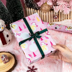 Girly <b>Pink</b> Christmas Wrapping Paper 17 In X 33 Ft Metallic Foil Snowman Design Gift <b>Wrap</b> For Holiday Party Winter - Product Image 5