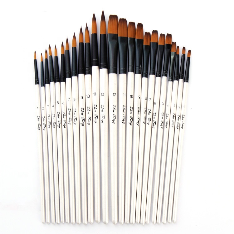 High Quality 6 Pieces Flat Paint Brushes For Oil Painting Watercolor Brush Pen Set New Product Nylon Paint Brush Wooden Handel