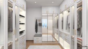 <span class=keywords><strong>Armario</strong></span> de Ropa Sencillo con Acabado de <span class=keywords><strong>Vinilo</strong></span> PVC, Panel de Listones, Estante de Vidrio, para Dormitorio, Vestidor, Armarios Blancos con Isla - Product Image 3