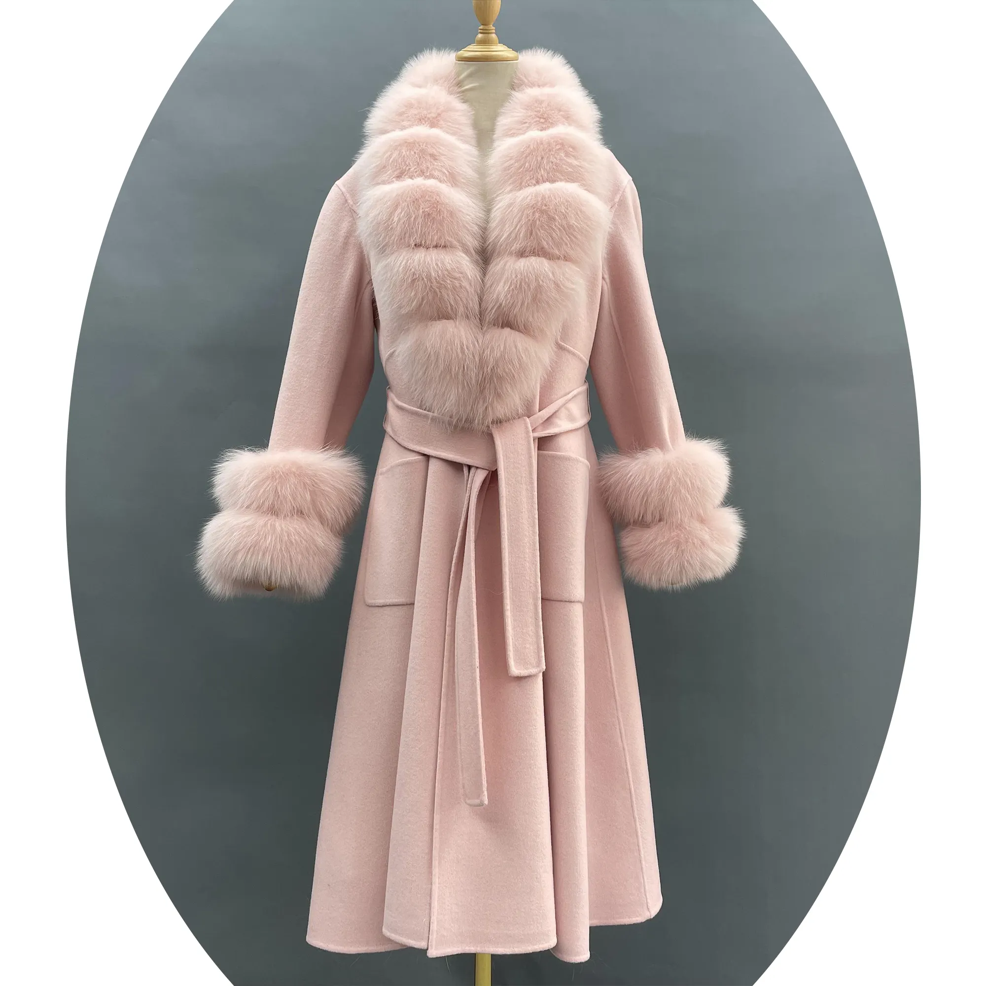 JANEFUR Fashion Women Cashmere Coat Long Winter Trench Wool Coat For Ladies