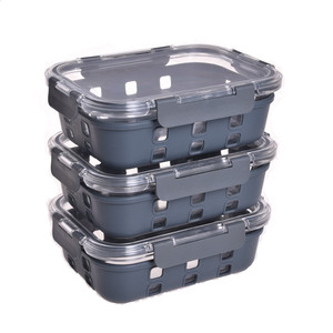Clear borosilicate glass food storage container bento lunch box with silicone sleeve meal prep container heat resistant