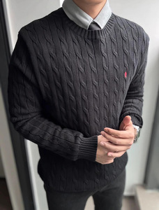 Maglione da <span class=keywords><strong>Uomo</strong></span> in Misto <span class=keywords><strong>Cotone</strong></span> con Collo Alto, Logo Ricamato, Motivo a Trecce, Caratteristica Anti-Restringimento per l'Autunno - Product Image 3