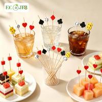 Piques à apéritif en bambou de 120 mm avec motifs de cartes de jeu et dés pour bars et restaurants, emballage personnalisé OEM, fournisseur B2B