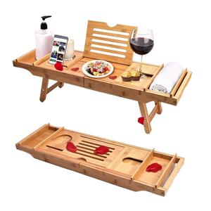 Bandeja de Baño Moderna de Bambú Natural de Cuatro Piezas con Brazos Extensibles y Patas Ajustables 70x23CM para Relajación en el Baño - Product Image 5