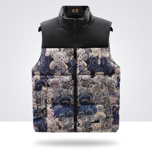 Gilet d'hiver pour homme avec imprimé ours, col montant, fermeture éclair, vêtement d'extérieur décontracté, coupe-vent, rembourrage en polyester - Product Image 3