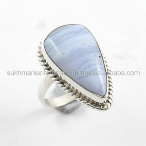 Anillo de piedras preciosas de ágata de encaje azul de calidad superior de plata esterlina eternidad vermeil Fábrica personalizada Anillo de plata al por mayor 925 - Product Image 1