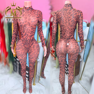 New Trendy Sexy Mulheres Outfits Malha Ver Através Bodysuits e Pantyhose 2 Piece Set Sexy Y2k Two Piece Set Leopard Mulheres Roupas - Product Image 4