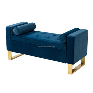 Moderne, Verstellbare, Antike Nordische Ottomane, Aufbewahrungsbank, Blaue Samtgepolsterte Bettbank, Lange Bank in Einfachem Stil - Product Image 4