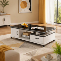 Table basse rectangulaire moderne et minimaliste YOUTAI 2024 avec plateau en verre et panneau de rangement en bois, meubles de salon