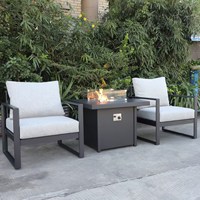 Ensemble de meubles de patio d'extérieur en métal 2 sièges avec coussin extra épais, ensemble de meubles de patio en aluminium avec table de foyer de 33 pouces,