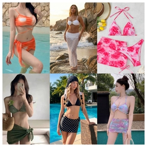 New And Original Women Regular Fit Floral Print Halter Top <b>Skirt</b> Bottom Stretch Swimwear Three Piece <b>Bikini</b> Set - Product Image 2