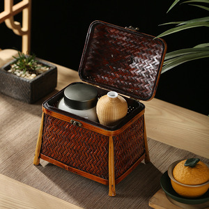 Handmade <b>Bamboo</b> Woven Tea Storage Box Rectangle Chinese Zen Style Living Room Storage Basket Food <b>Container</b> - Product Image 4