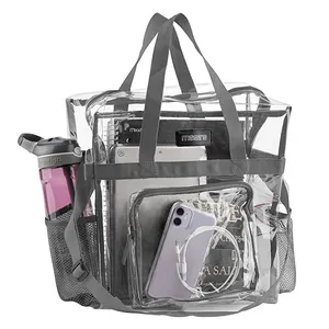 Custom with Brand Logo Women Transparent PVC Handbag Fashion Beach Clear Shoulder Bag Tote Clear Shopping Bag