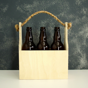 Wood 3 <b>Bottle</b> <b>Carrier</b> Plywood <b>Bottle</b> Silhouette Sides Rope Handle Rustic Gift Basket OEM Vietnam - Product Image 1