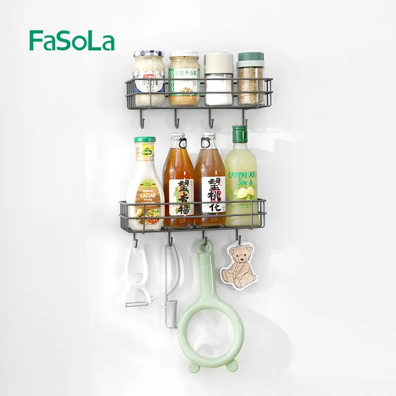 FaSoLa Kitchen Ideal Seasoning Storage Rack Space Saving Spice Rack Organizer for Cabinets Wall Mounts with Hook Hanging Racks