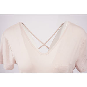 <span class=keywords><strong>Camiseta</strong></span> de Manga Corta con Cuello en V para Mujer, Diseño Cruzado en la <span class=keywords><strong>Espalda</strong></span>, Bolsillo Lateral, Ajuste Relajado, Transpirable, Informal, para Uso Diario - Product Image 5