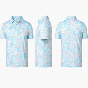 เสื้อโปโลกอล์ฟผู้ชายสีขาวน้ำเงิน แขนสั้น พิมพ์ลายแบบนามธรรม แห้งเร็ว ระบายอากาศได้ดี ยืดหยุ่น ชุดกีฬาลำลอง ชุดกอล์ฟ สินค้าพร้อมส่ง - Product Image 4