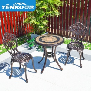 Juego de muebles de exterior de aluminio fundido de tres piezas, fácil desmontaje para jardín, balcón, espacios pequeños, Villa, terraza, ocio - Product Image 3