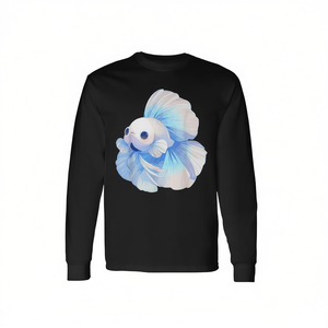 Betta <b>Fish</b> Long Sleeve <b>T</b>-<b>Shirt</b> Blue Watercolor Design For <b>Fish</b> Lovers - Product Image 2