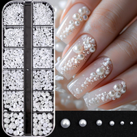 Perles blanches rondes pour ongles, perles caviar, breloques pour nail art, décorations demi-forme, cristaux 3D, strass, accessoires de manucure