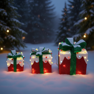 Cubo luminoso natalizio a LED colorato, 3 pezzi, a batteria, decorazione in cotone per giardino e festività - Product Image 2