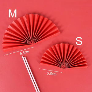 Décoration de gâteau en forme d'éventail en papier semi-circulaire, style chinois rétro, insert pour gâteau, drapeau de gâteau, décorations d'anniversaire - Product Image 2
