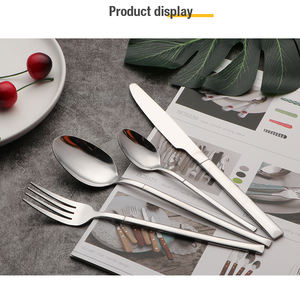 طقم أدوات مائدة من الفولاذ المقاوم للصدأ عالي الجودة بمقبض مربع وملعقة سكين مصنفرة بمرآة وملعقة شوكة للمطاعم وحفلات الزفاف - Product Image 3