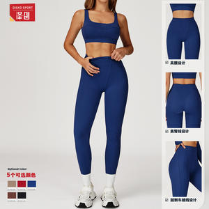 ดิสโก้ สปอร์ตกางเกงโยคะเอวสูงสำหรับผู้หญิงยืดได้สี่ทิศทางวิ่งออกกำลังกายขี่จักรยานกางเกงสีกรมท่า ECK4509 - Product Image 4