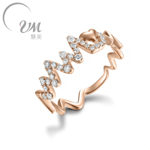 Serie Chic VM. Joyería Anillo en forma de corazón en forma de W de oro de 18 quilates Estilo clásico unisex certificado NGTC con diseño tachonado de diamantes - Product Image 1