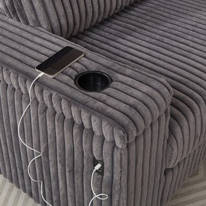 Oversized Convertible L-Shaped Corduroy Corner Sofa Set Modern Design Two Storage Spaces USB Type-C Port Cup <b>Sponge</b> Apartment - Product Image 6