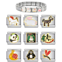 Bracelet à breloques italien personnalisé en acier inoxydable 9 mm, série de thèmes animaux mignons variés, vente en gros, pour la fabrication de bijoux fantaisie et cadeaux DIY