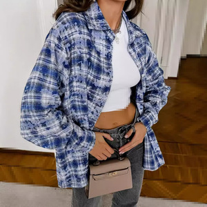 <span class=keywords><strong>Camicia</strong></span> da <span class=keywords><strong>Donna</strong></span> Vintage Retrò <span class=keywords><strong>a</strong></span> <span class=keywords><strong>Quadri</strong></span> <span class=keywords><strong>a</strong></span> Maniche Lunghe con Decorazione <span class=keywords><strong>a</strong></span> Bottone Stile Cappotto Casual Largo Primaverile - Product Image 4