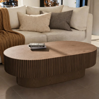 Table basse ovale cannelée en bois massif style Wabi Sabi, table d'appoint minimaliste pour salon, meuble de décoration intérieure