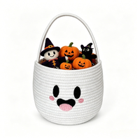 Panier de rangement pour bonbons en corde de coton pour Halloween, grande capacité, panier à main pour jouets fantômes, bac de rangement créatif pour cadeaux d'enfants