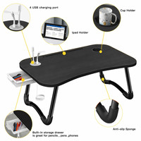 Table de lit portable et pliable pour ordinateur portable, multifonctionnelle, avec port de charge USB et porte-gobelet