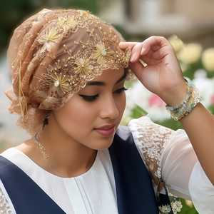 Wholesale 2025 Latest Fashion Women's Headscarf Best-Selling Plain Polyester Sequin Ethnic Muslim <b>Hat</b> - Product Image 2