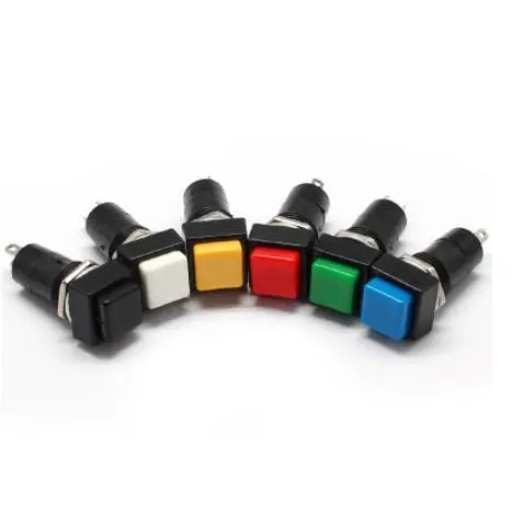 Square Momentary ON Push Button Switch Red Blue Green Yellow White Black 12V 12MM PBS-11A PBS-11B