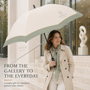 Parapluie de golf personnalisé imprimé pour musée, semi-automatique, fermeture manuelle, coupe-vent, avec cadre en fibre de verre, tissu pongé imperméable, 30 pouces - Product Image 3
