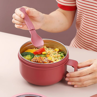Lonchera Redonda de Gran Capacidad para Fideos Instantáneos, Apta para Alimentos, Ecológica, Hermética, Apta para Microondas, con Asa para Uso en la Cocina