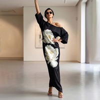 Robes maxi asymétriques à imprimé floral, à une épaule, avec poches, coupe ample, ligne H