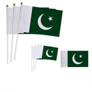 Hot Selling Decorative Pakistan Pakistani Hand Waved Mini <b>Flag</b> 5.5x8.2 in Equipped With Plastic Pole - Product Image 1