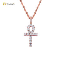 Kalung Liontin Salib Ankh, Hip Hop Mikro Pave Zirkonia Kubik Gaya Mesir Kalung Rantai