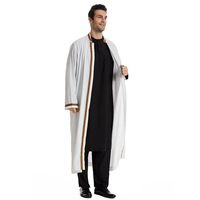 Jubba Thobe Saoudienne pour Hommes Musulmans, Abaya Islamique Noire Broderie Ouverte sur le Devant, Robe en Polyester, Caftan, Vêtements Ethniques, Vente en Gros