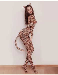 Tuta Sexy in Rete con Stampa Leopardata per Donne, Bodystocking con Apertura all'Inguine e Schiena Scoperta, Costume da Gatta per Giochi di Ruolo, Outfit per Feste di Halloween - Product Image 3
