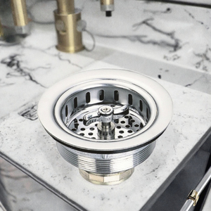 Crépine d'évier de cuisine ronde 79 mm en acier inoxydable, panier de vidange finition polie, facile à nettoyer - Product Image 3