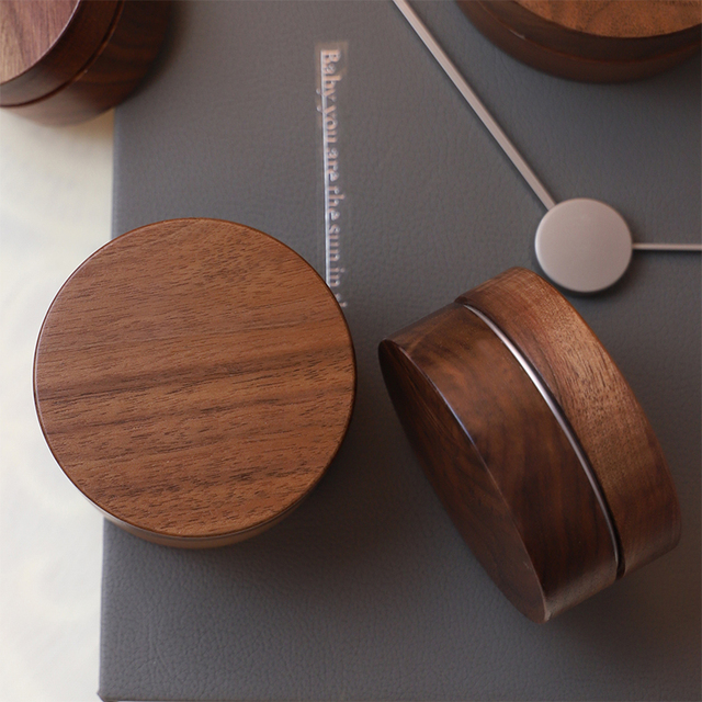 High Quality Thick Skin Care Hair Cream Tea Container Metal Tin Can Bamboo Cream Jar Black Walnut Wood Solid Perfume Container
