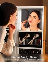 Armoire à bijoux pivotante avec lumières, miroir de coiffeuse à écran tactile, miroir de corps entier rotatif avec rangement pour bijoux